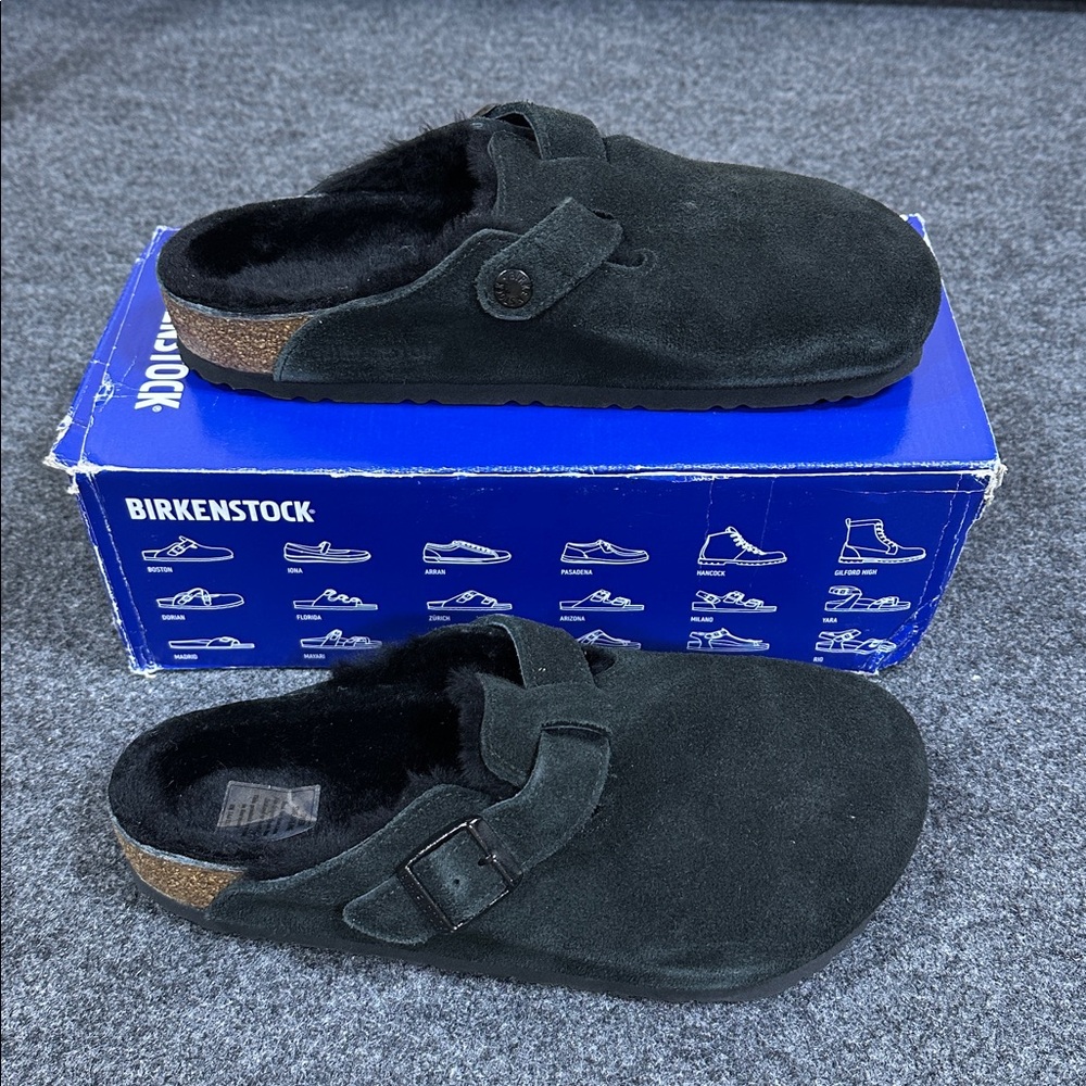 Birkenstock Boston Vl Shearling Black Womens 8 Men’s 6 Normal Fit NIB